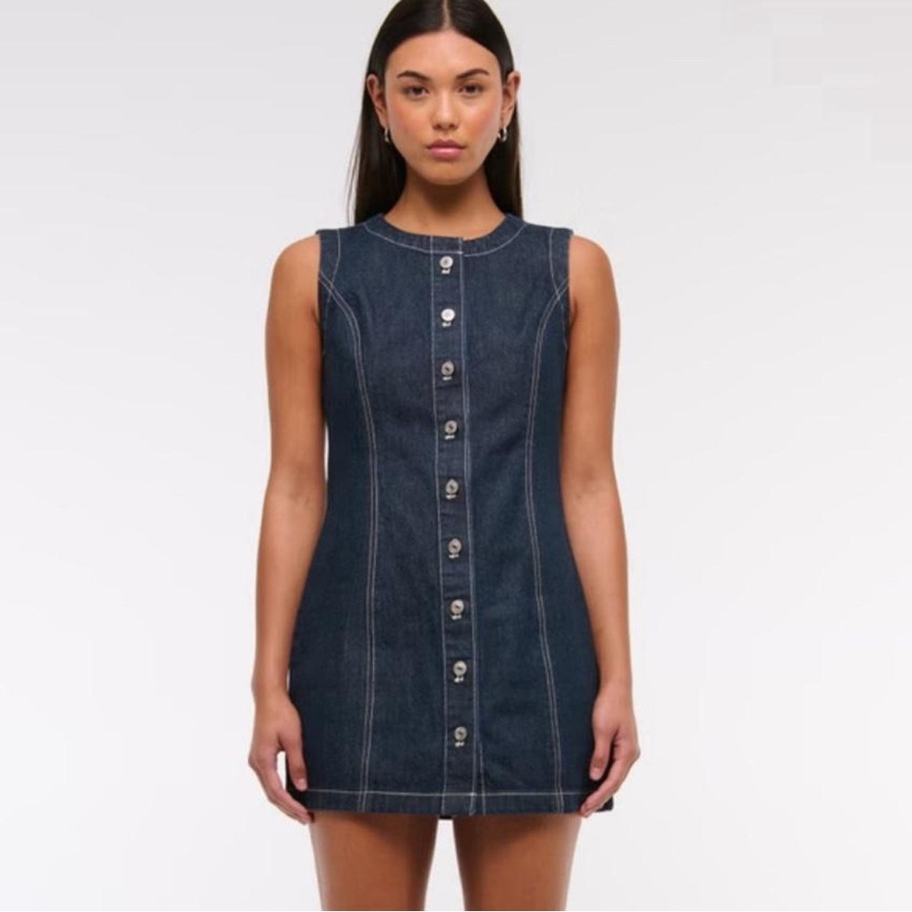 Abercrombie & Fitch Dark Blue Button-Front Mini Dress